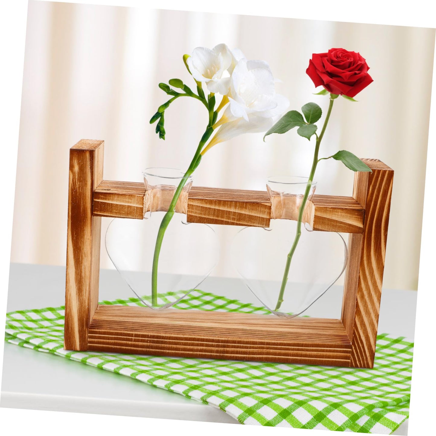 ORFOFE Heart Shape Hydroponic Terrarium Vase with Wooden Stand Glass Plant Holder for Indoor Gardening Stylish Desktop Water Planter for Home Decor