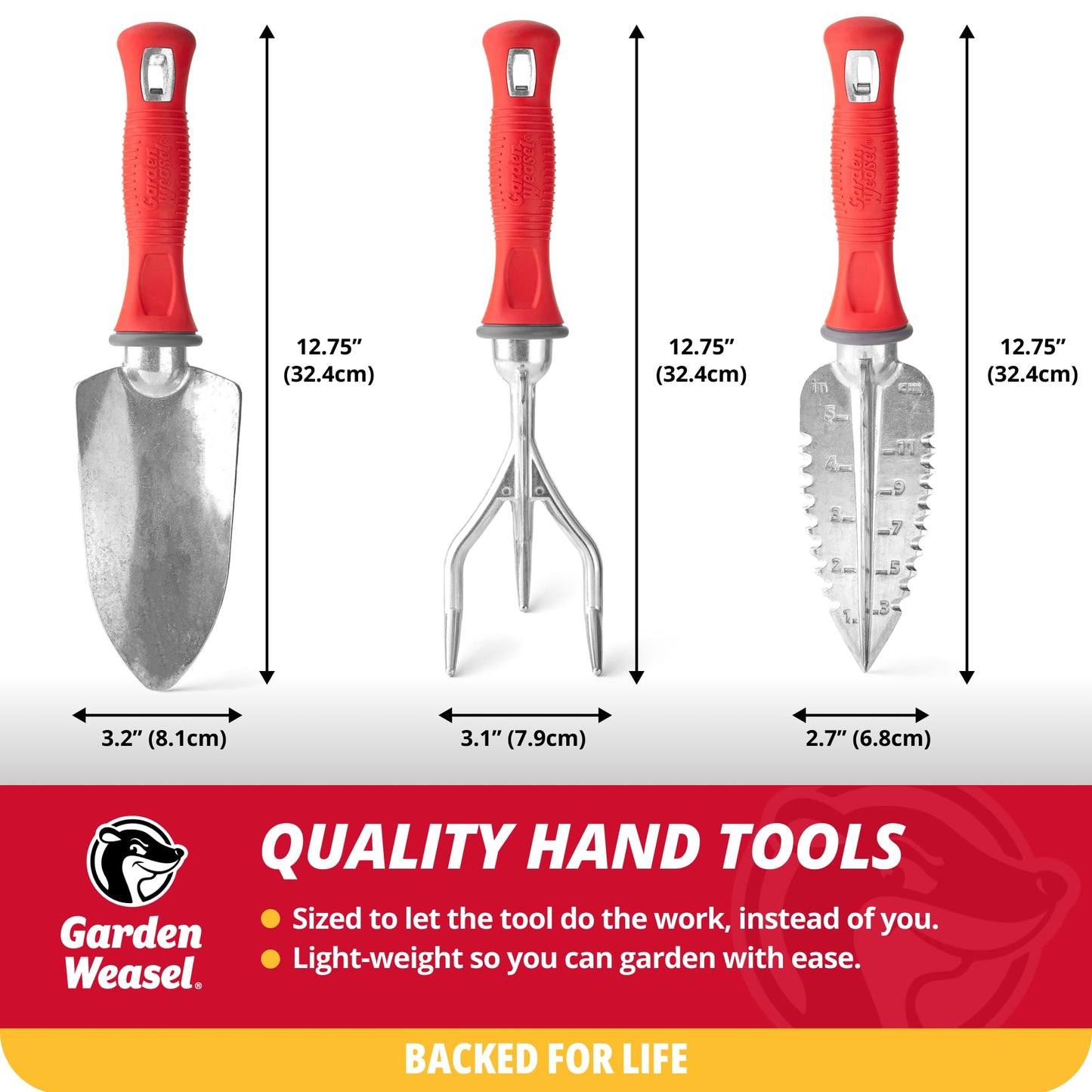 Garden Weasel 3-Piece Hand Tool Combo Set | Trowel, Transplanter and Cultivator | Heavy Duty Lawn and Garden Set, Digging, Planting, and Weeding | 91370-Q