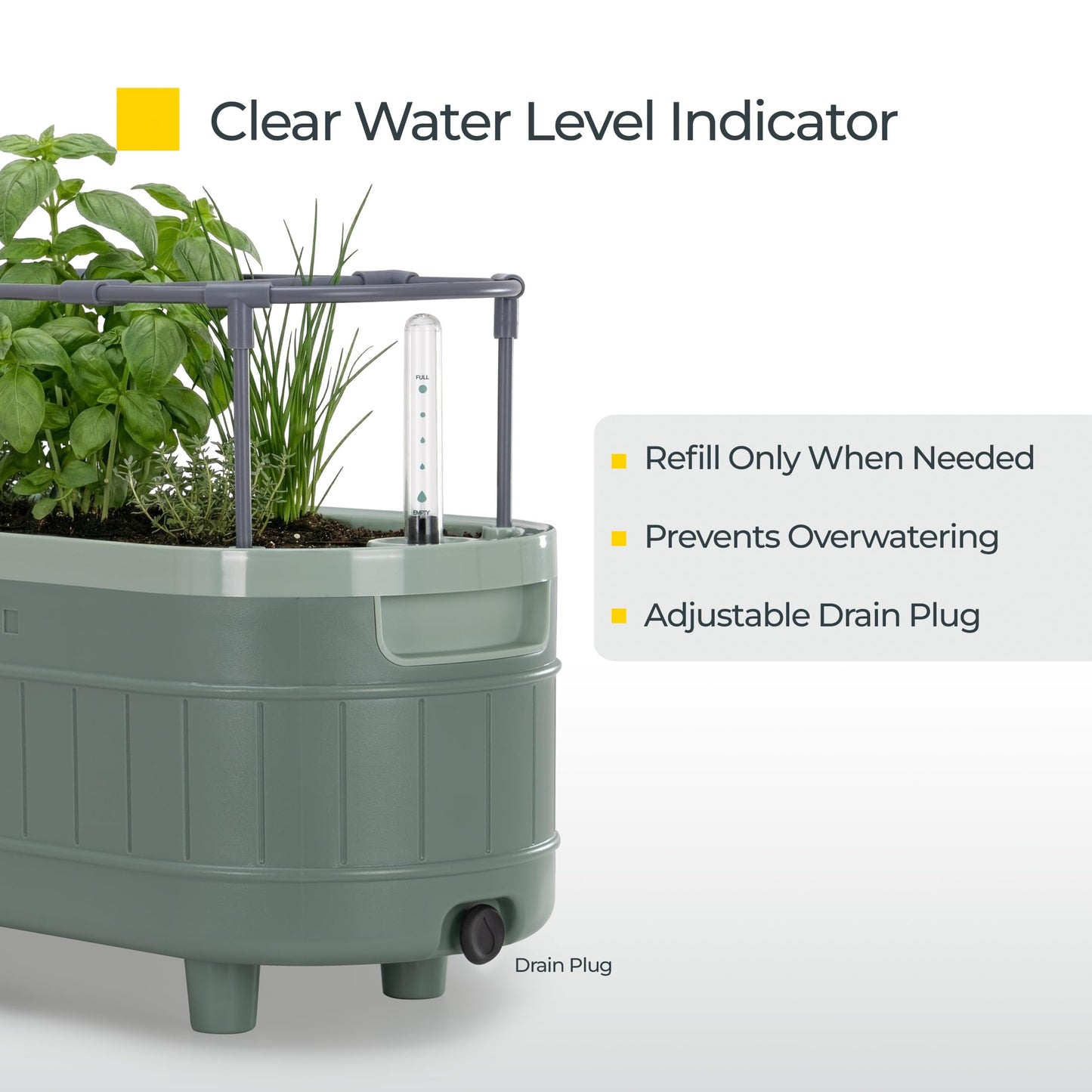 Permasteel Herb Garden Planter with Trellis Support, Self-Watering System with Water Level Indicator, Fits Multiple Herb Plants, for Basil, Flowers, Succulents, Indoor & Outdoor, Green