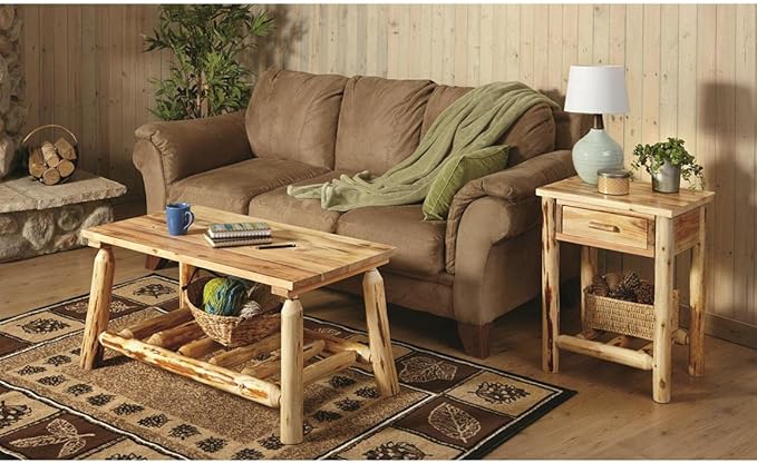 CASTLECREEK Log Coffee Table, Rustic Natural Weathered Look Wooden Rectangular