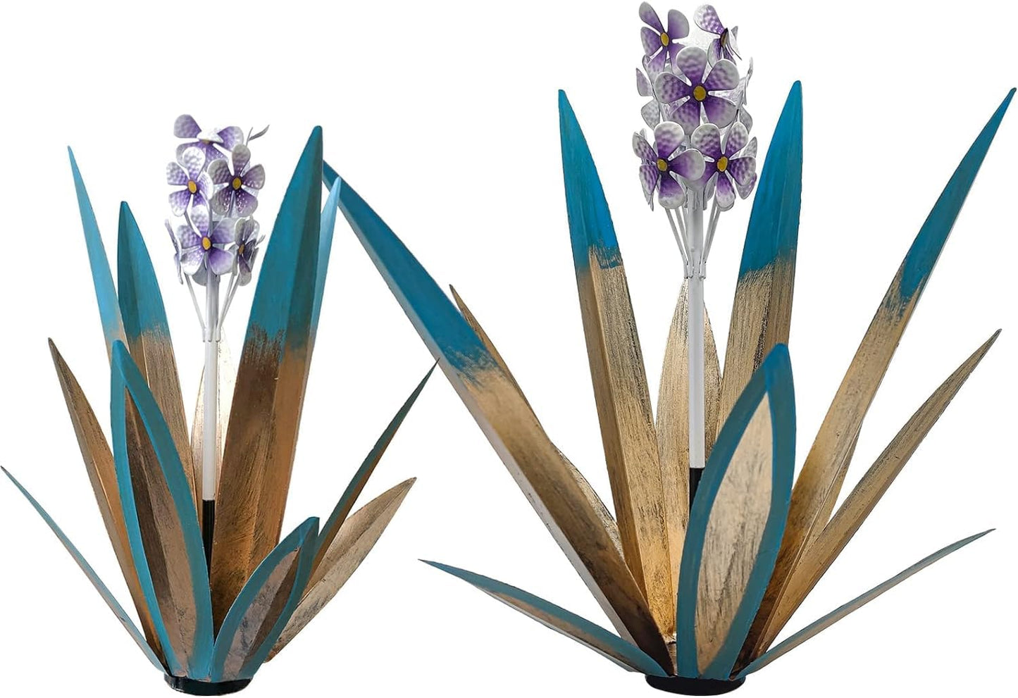 LCJECV Metal Agave Plant Garden Art, 2 Pack Tequila Rustic Sculpture, Rustic Metal Agave Plants Lawn Home Ornaments, for Yard Stakes, Garden Figurines, Outdoor Patio (2 PCS Purple Flowers)