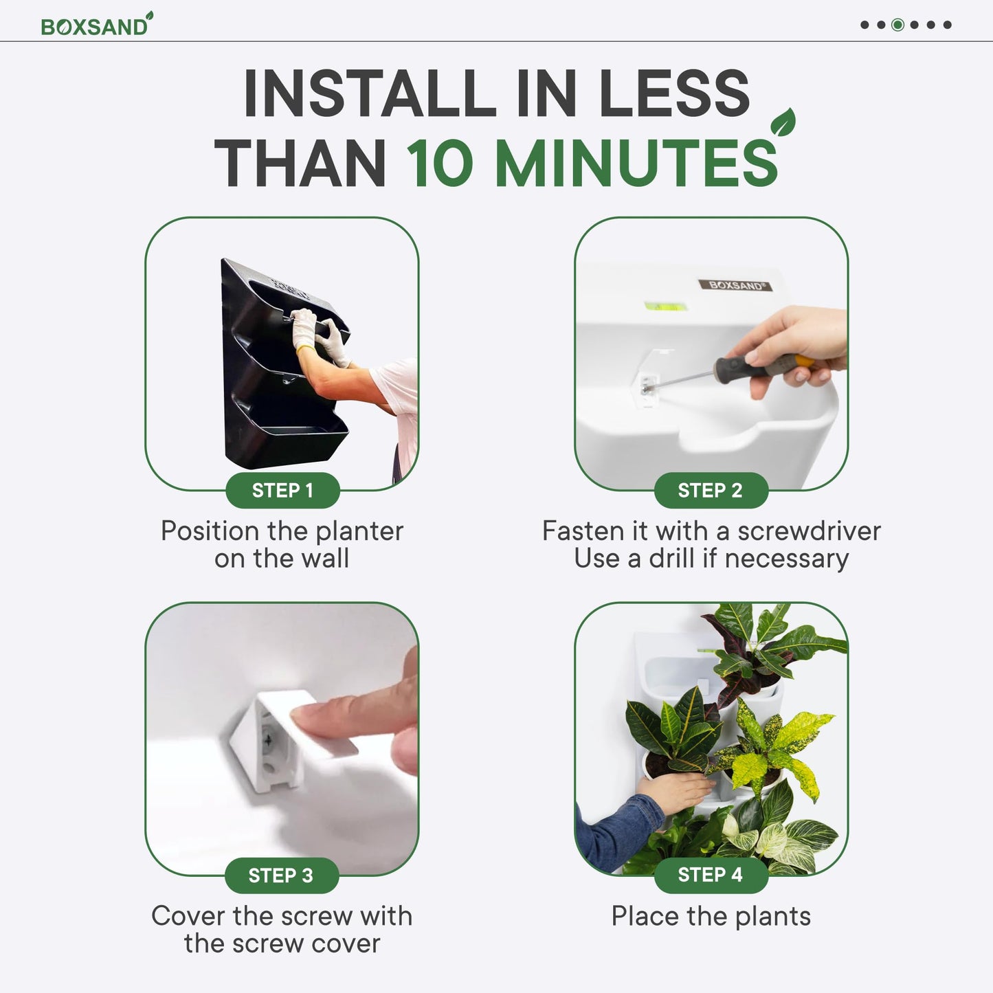 BOXSAND-24 Vertical Wall Planter (24"x50", Black with Round Pots) – Living Wall for 24 Plants, Indoor/Outdoor Vertical Garden System, Easy 4-Screw Install