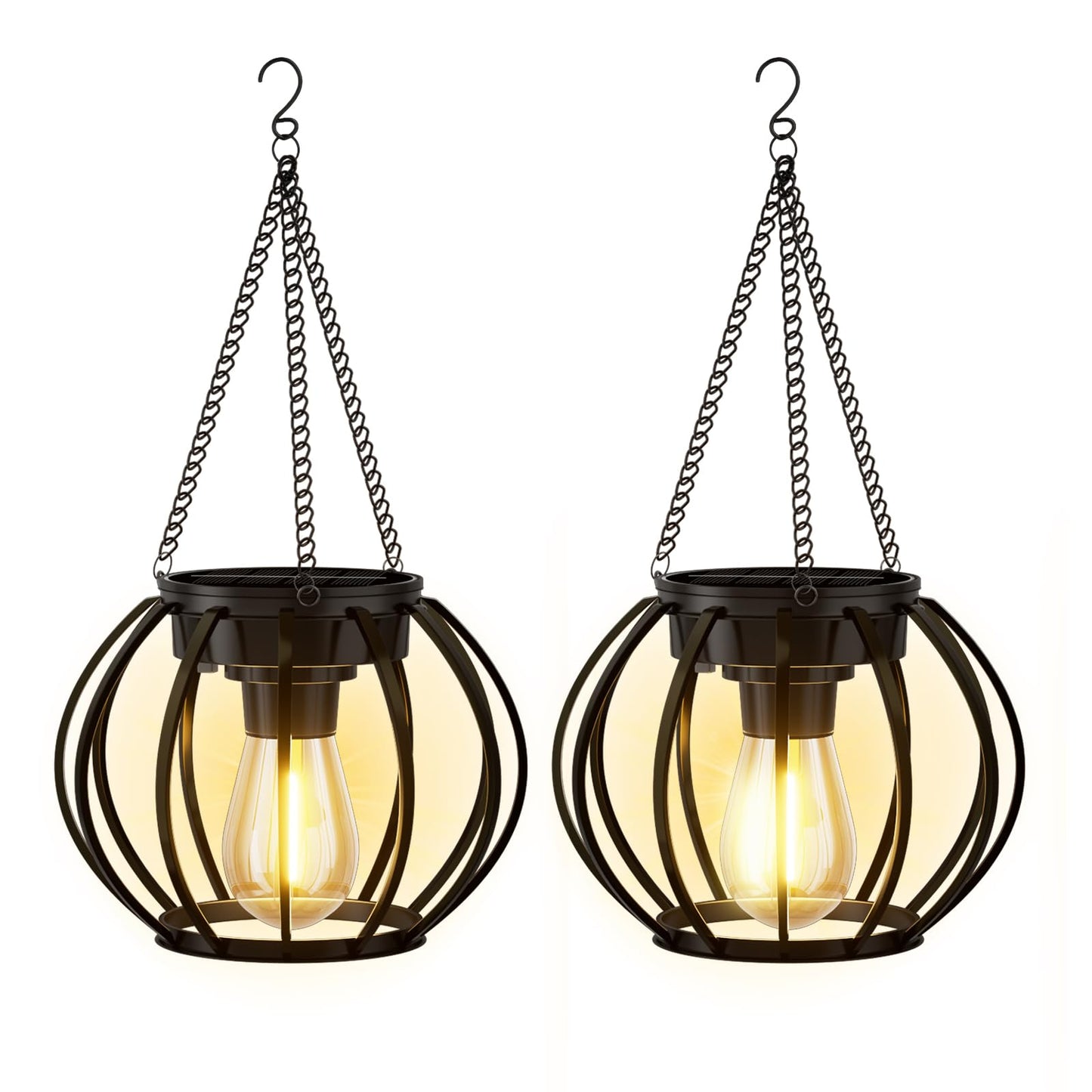 Ddlisu 2 Pack Solar Lanterns Outdoor Waterproof, Upgraded Metal LED Lanterns, Warm Light, Auto On/Off, Brighter Hanging Solar Lantern for Yard Patio Pathway Porch Garden Decor (Pumpkin)