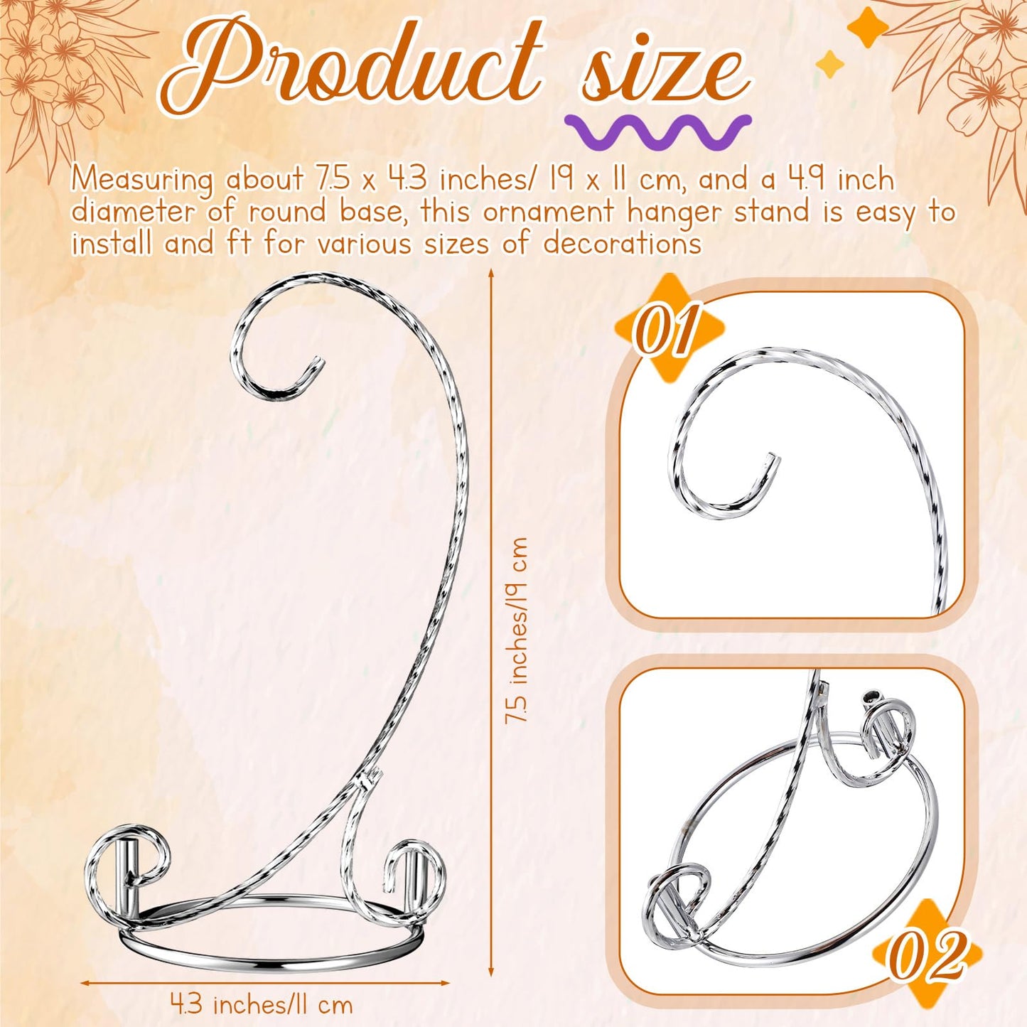 MorningRo 2 Pcs Small Twisted Ornament Display Stand 7.5" H Ornament Hanger Stand Holder Hanging Terrarium Holder for Wedding Christmas Home Office Decor(Silver)