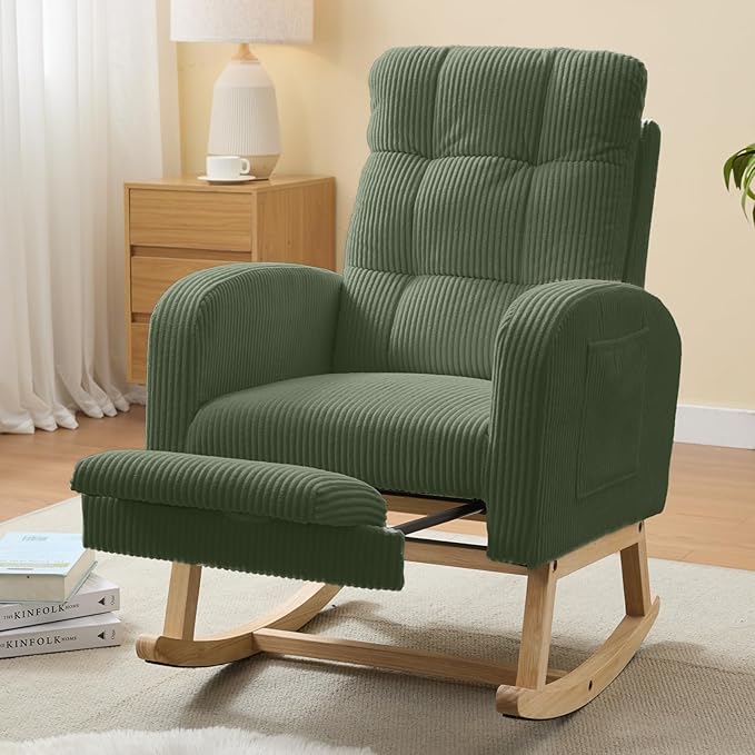 NIOIIKIT Nursery Rocking Chair, Corduroy Upholstered Rocking Chair