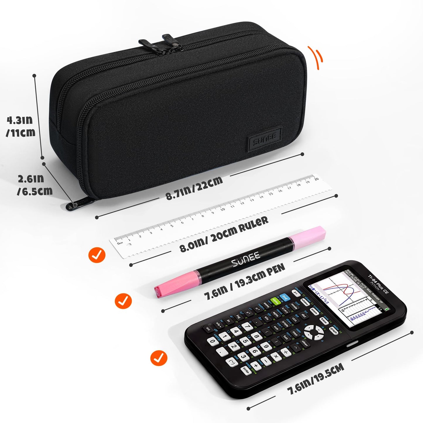 SUNEE Pencil Case, Large Capacity Pencil Pouch, Extra Big Pencil Bag with 6 Compartments, 900D Oxford Pencil Box for Office Stationery Organizer, School Supplies for Teen Boys Girls Women Men, Black