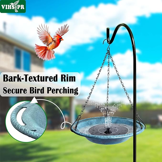 Hanging Bird Bath & Feeder Bowl, 12 in Outdoor Bird Bath with Chains, Durable Weather-Resistant PP, Antique Blue, Backyard Garden Decor