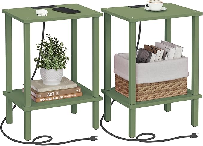TUTOTAK End Table with Charging Station, Small Side Table with Outlets