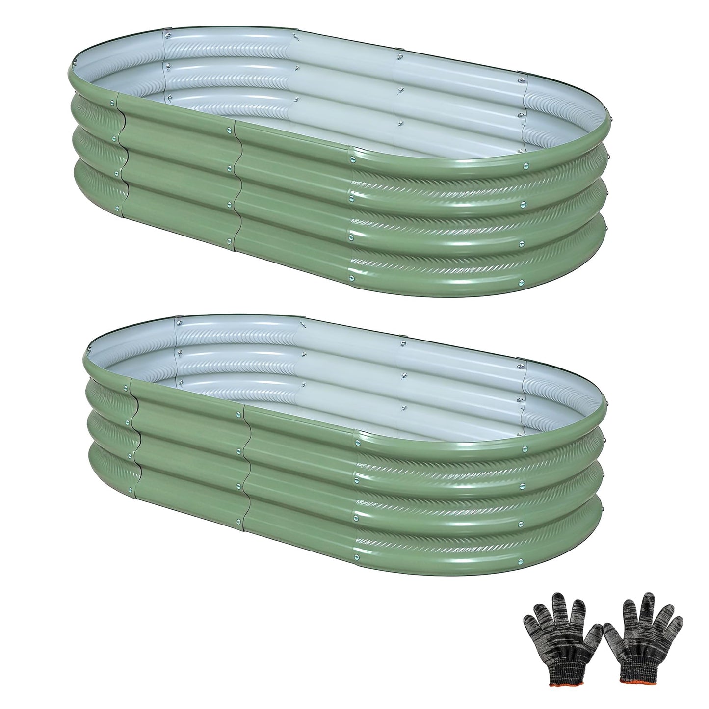 Gartist 2 Pack Raised Garden Bed Kits, 4x2x1FT Green Oval Galvanized Outdoor Planter Beds, Easy Assembly Metal Raised Bed for Vegetables, Flowers & Herbs