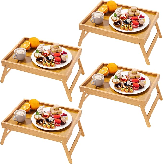 Fibogollo 4 Pack Bamboo Bed Tray Table