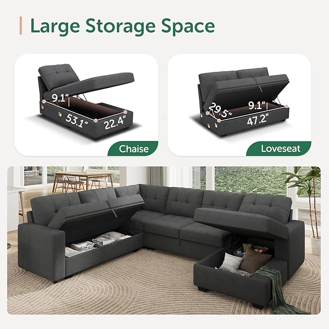 HONBAY Sectional Sleeper Sofa Pull Out Bed
