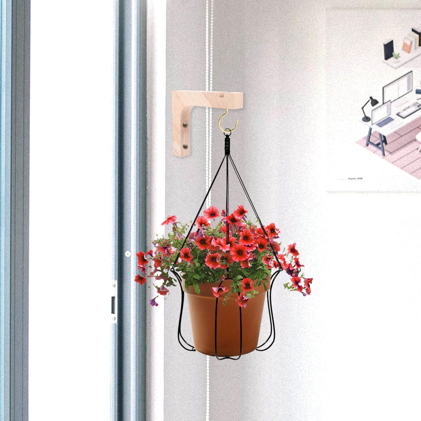 Angoily Wood Hooks for Hanging Plants 2pcs Heavy-Duty Wooden Plant Hangers Wall Mounted Brackets for Indoor Outdoor Hanging Flower Pots Balcony Garden Decor