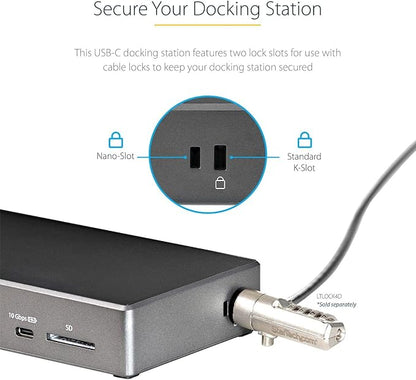 StarTech.com USB C Dock - Triple 4K Monitor USB Type-C Docking Station - 100W Power Delivery - DP 1.4 Alt Mode & DSC, 2X DisplayPort 1.4/HDMI 2.0-6xUSB (2X 10Gbps), SD - Windows/Chrome (DK31C2DHSPD)
