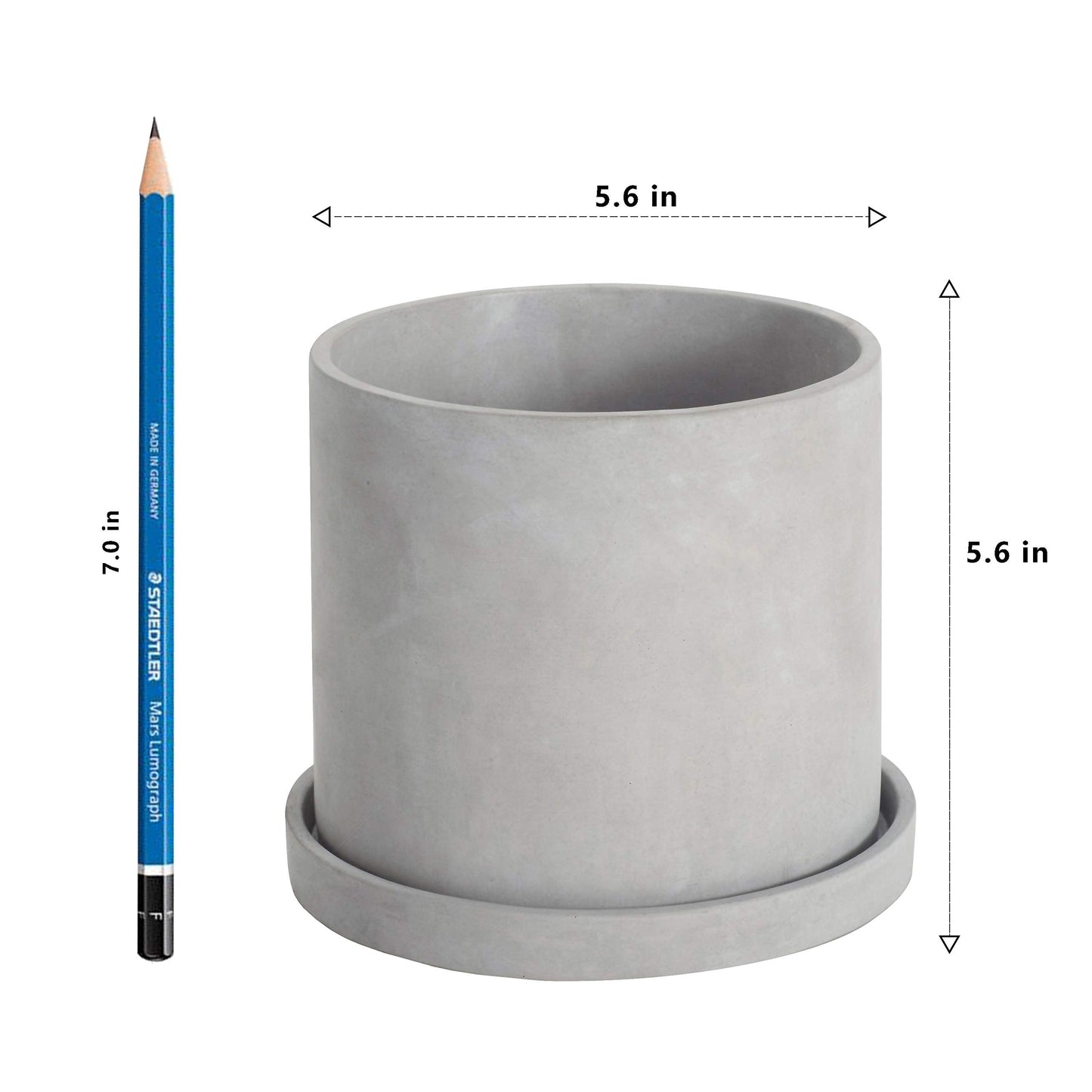 Ekirlin 6 Inch Indoor Plant Pot, Natural Cement Grey Garden Planters, Outdoor Concrete Flower Plant Pots with Drain Hole Saucer Tray, Modern Succulents Containers for Home Decor & Garden Plants
