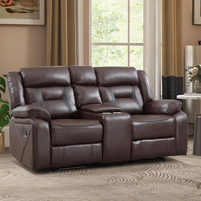 EBELLO Manual Faux Leather Loveseat Recliner, 2 Seat Reclining Sofa Chair