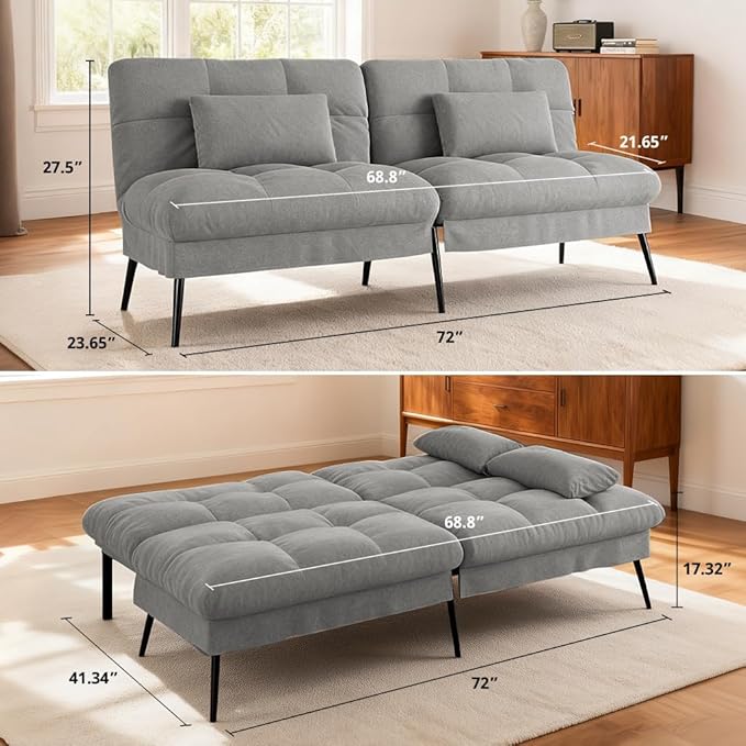 COMHOMA 72″ Futon Sofa Bed, Convertible Fabric Couch