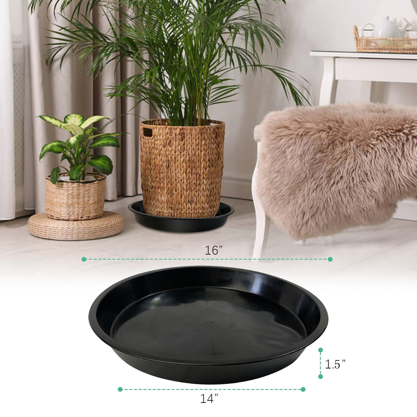 DUNPUTE Plant Saucer 14 16 18 20 22 Inch, 4 Pack Heavy Duty Large Plant Tray for Planter Pot, Plastic Flower Pot Saucers Drip Water Trays for Indoors and Outdoors (16 Inch)