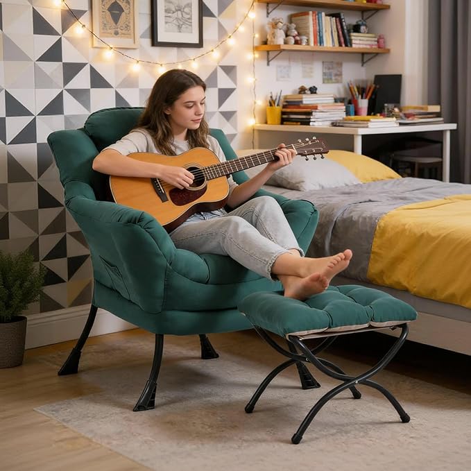 MBOOYOME Lazy Chair with Folding Ottoman, Modern Accent Armchair with Armrests