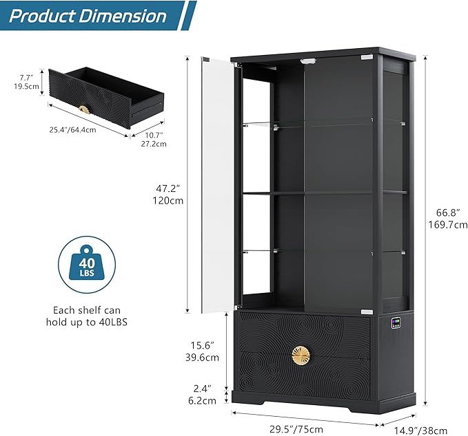 TAGELIER RGB Glass Display Cabinet