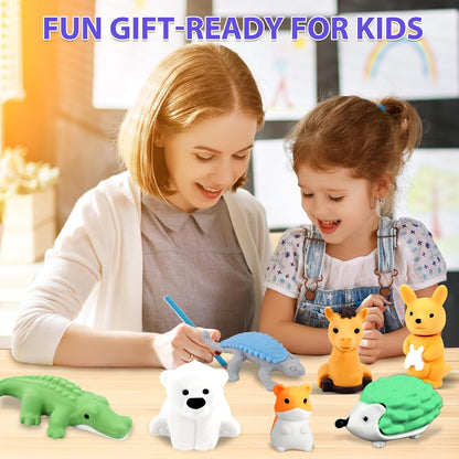 34Pcs Animal Erasers Bulk Cute Desk Pets Kids Puzzle Erasers Take Apart Cool 3D Eraser Mini Pencil Eraser Fun Party Favors for School Supplies Classroom Rewards Easter Egg Fillers Gifts
