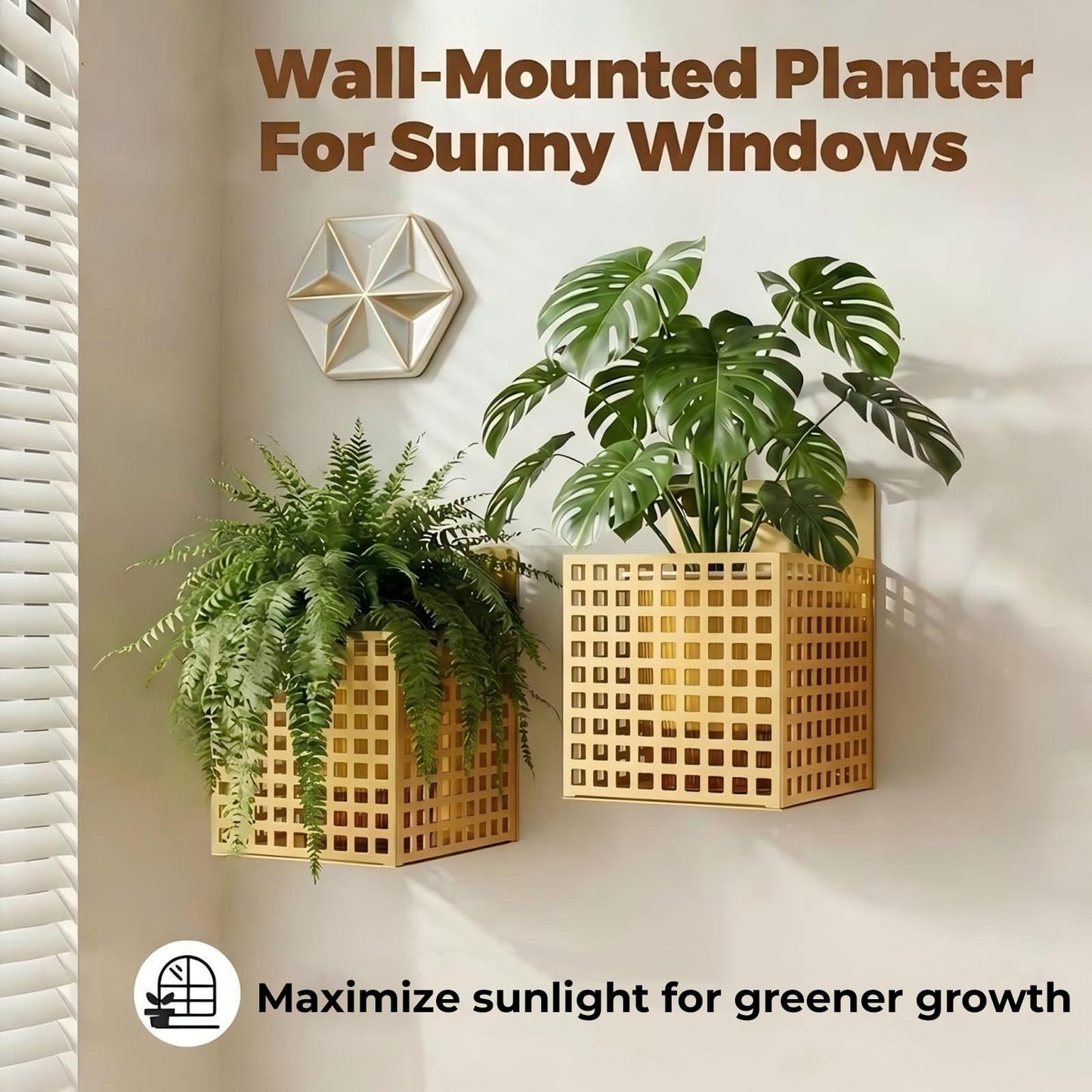 Gukoee Wall Planters for Indoor Plants, Wall Plant Holder Self-Watering Wall Vase for Live or Faux Plants,Indoor/Outdoor Modern Gold Plant Hangers Indoor, Spirit Level Included