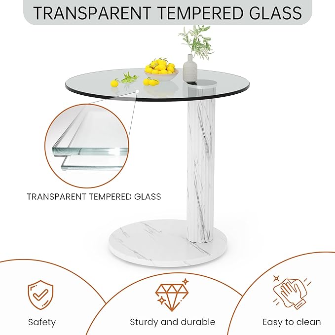 Hooseng Glass Round Coffee Table End Table, 22-Inch Modern Tempered Transparent