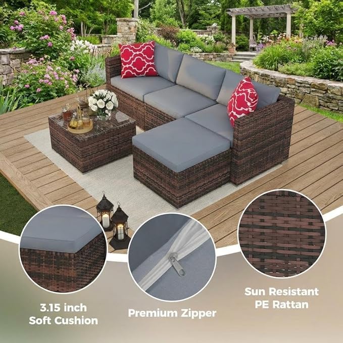 5 PCS Outdoor Sectional Sofa Set, Outdoor Patio Set Sectional Sofa, All-Weather