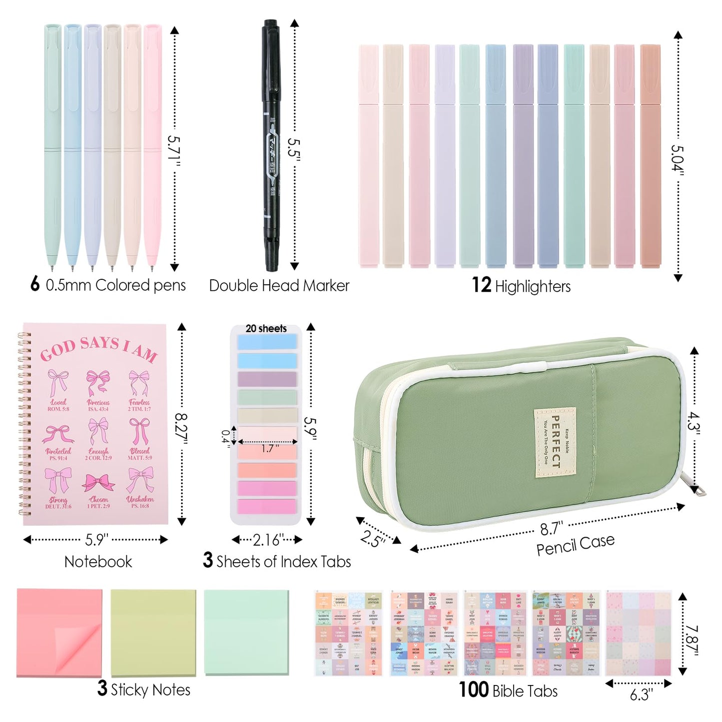 Bible Journaling Kit for Women, Bible Study Supplies Set with No Bleed Highlighters, Pens, Tabs, Notebook, Pencil Case, Christian Gifts for Women, Beginners, Students, Bible Study kit (Green)