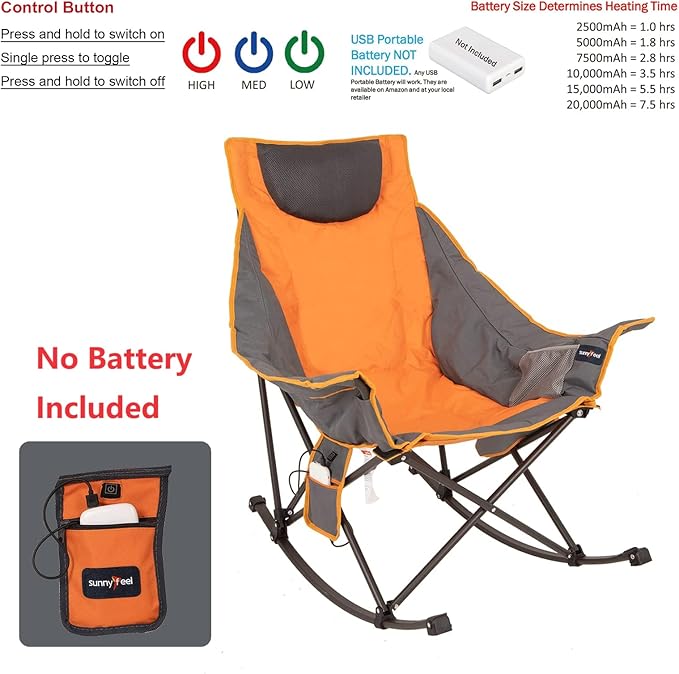SUNNYFEEL Oversized Heated Rocking Camping Chair 2 Pack, Fully Padded Patio