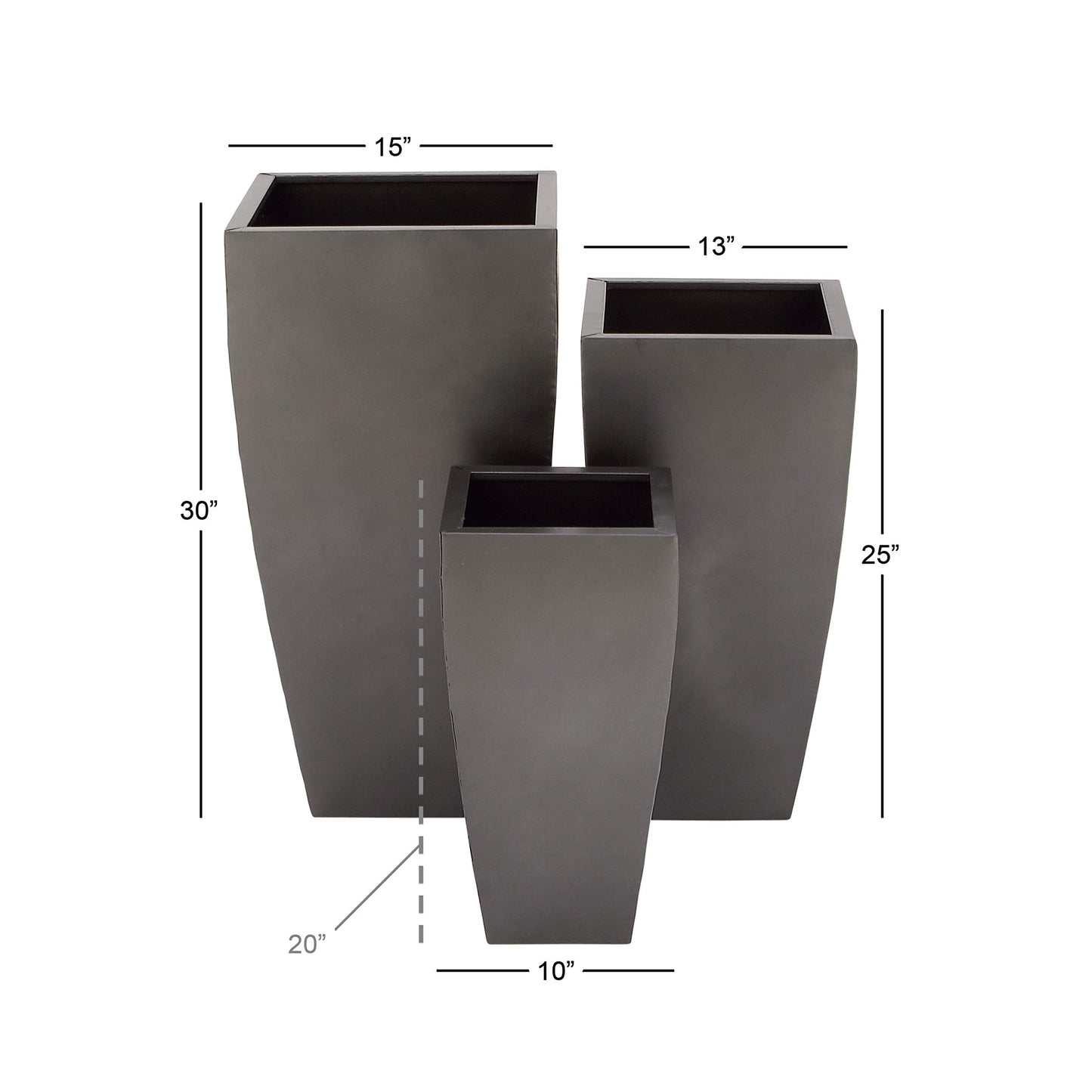 Deco 79 Metal Indoor Outdoor Planter Large Planter Pot with Tapered Base, Set of 3 Planters 20", 25", 30"H, Dark Gray