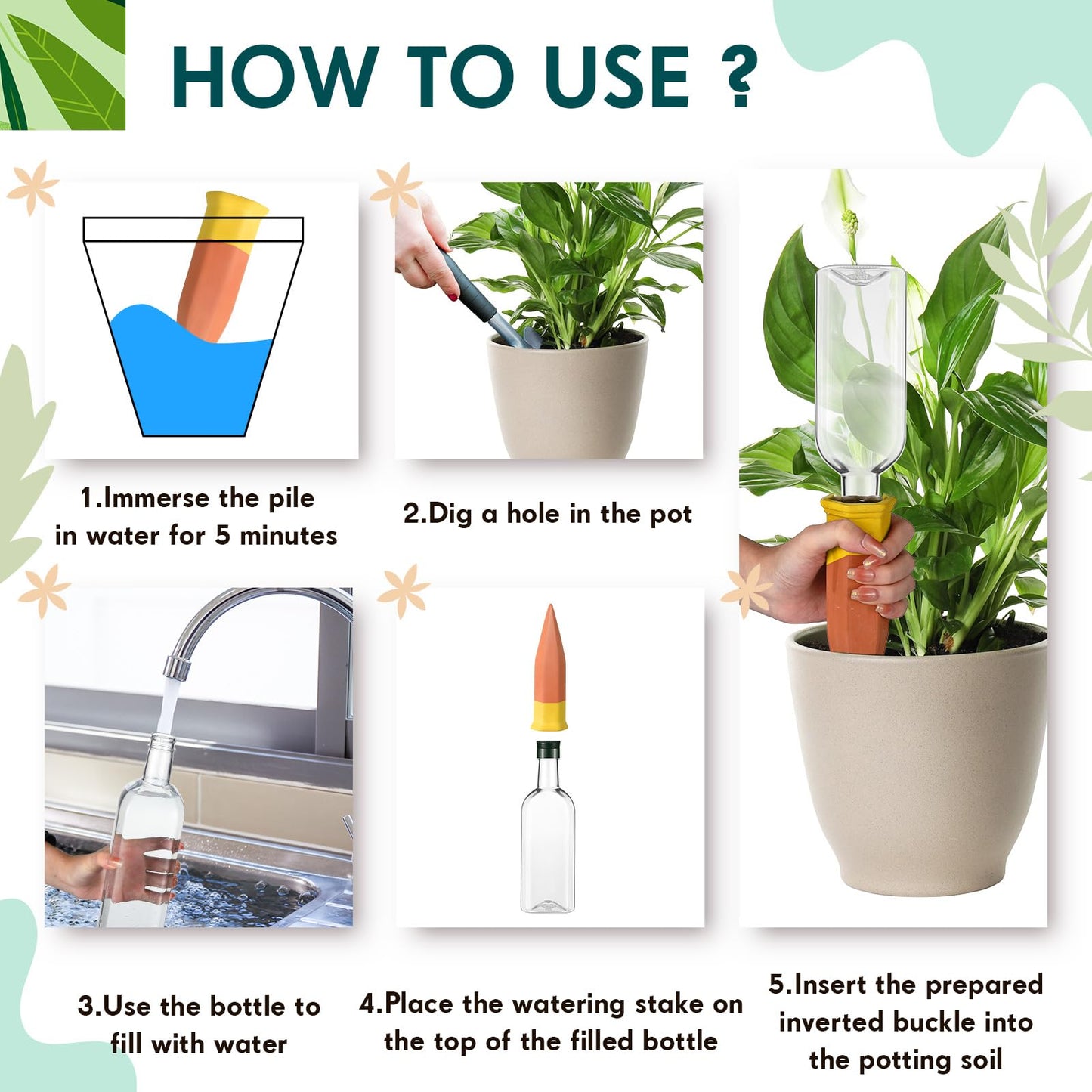 Ziliny Plant Watering Devices Include Terracotta Watering Spikes 17 oz Plastic Automatic Plant Waterer Clear Wine Bottle for Indoor Outdoor Garden(8 Pcs)