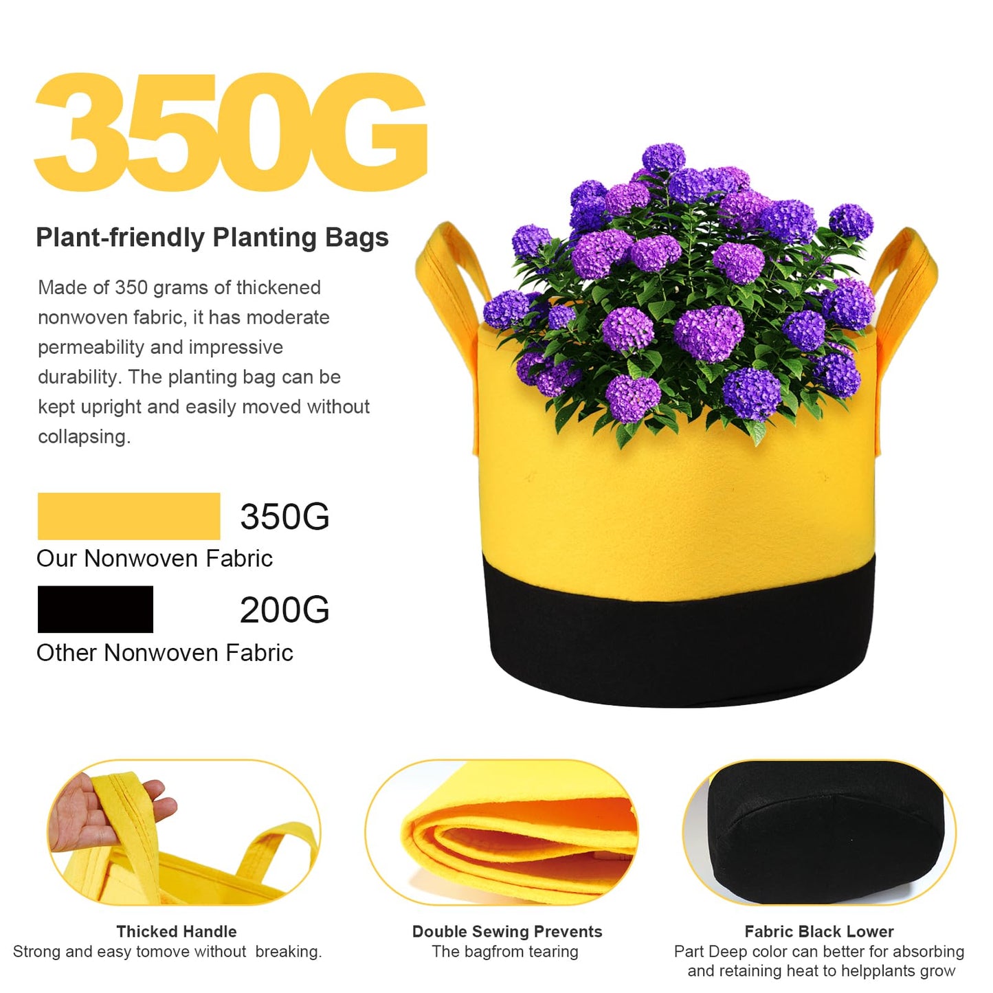SouilGoal 6-Pack 5/7/10 Gallon Grow Bags - 350G Heavy Duty Fabric Pots with Handles, Multi-Size Planter Bags for Potatoes Tomatoes Vegetables Fruit Flowers Herbs