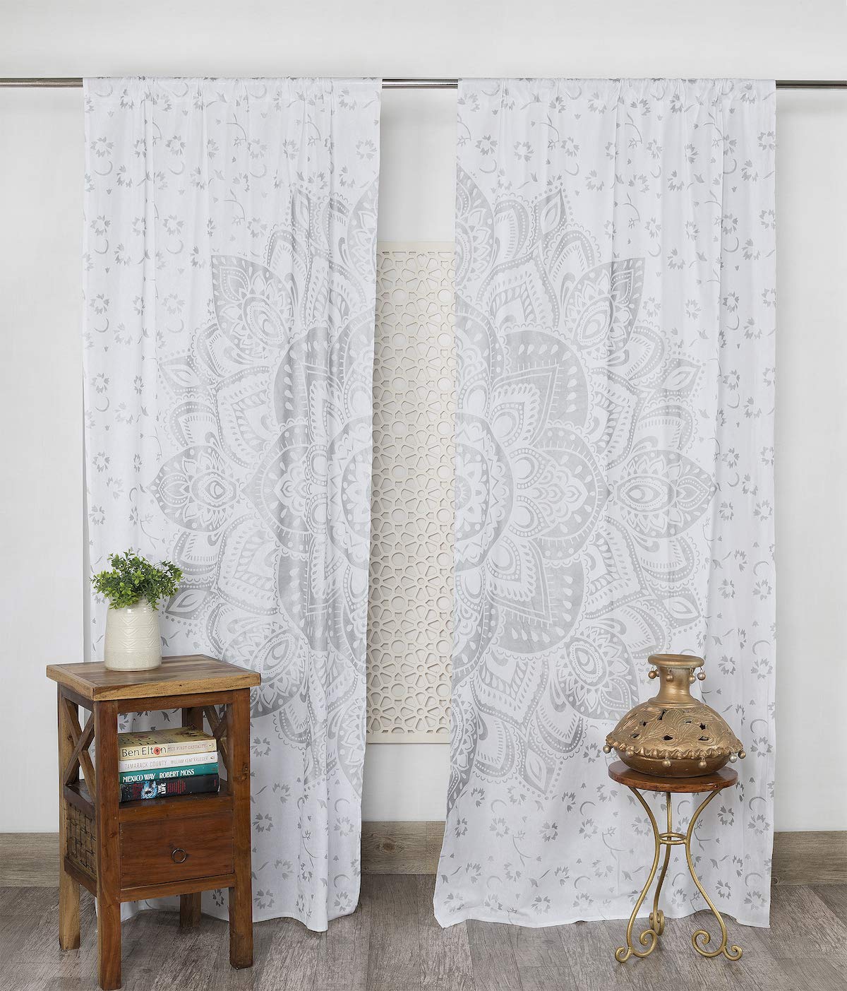 Popular Handicrafts Printed Curtains for Living Room Set of 2 Indian Hippie Bohemian Beautiful Ombre Color Mandala Curtain for Bedroom Panels White Valance 83 x 38 Inches