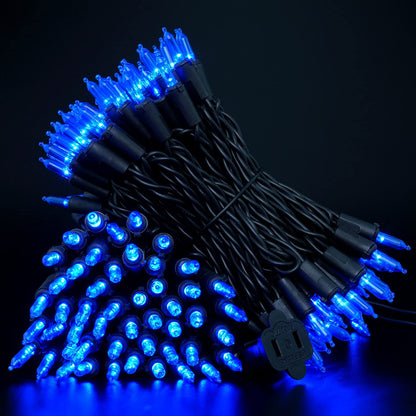 YULETIME 200 Blue Christmas String Lights, 2-Set 33 ft 100 LED Black Wire