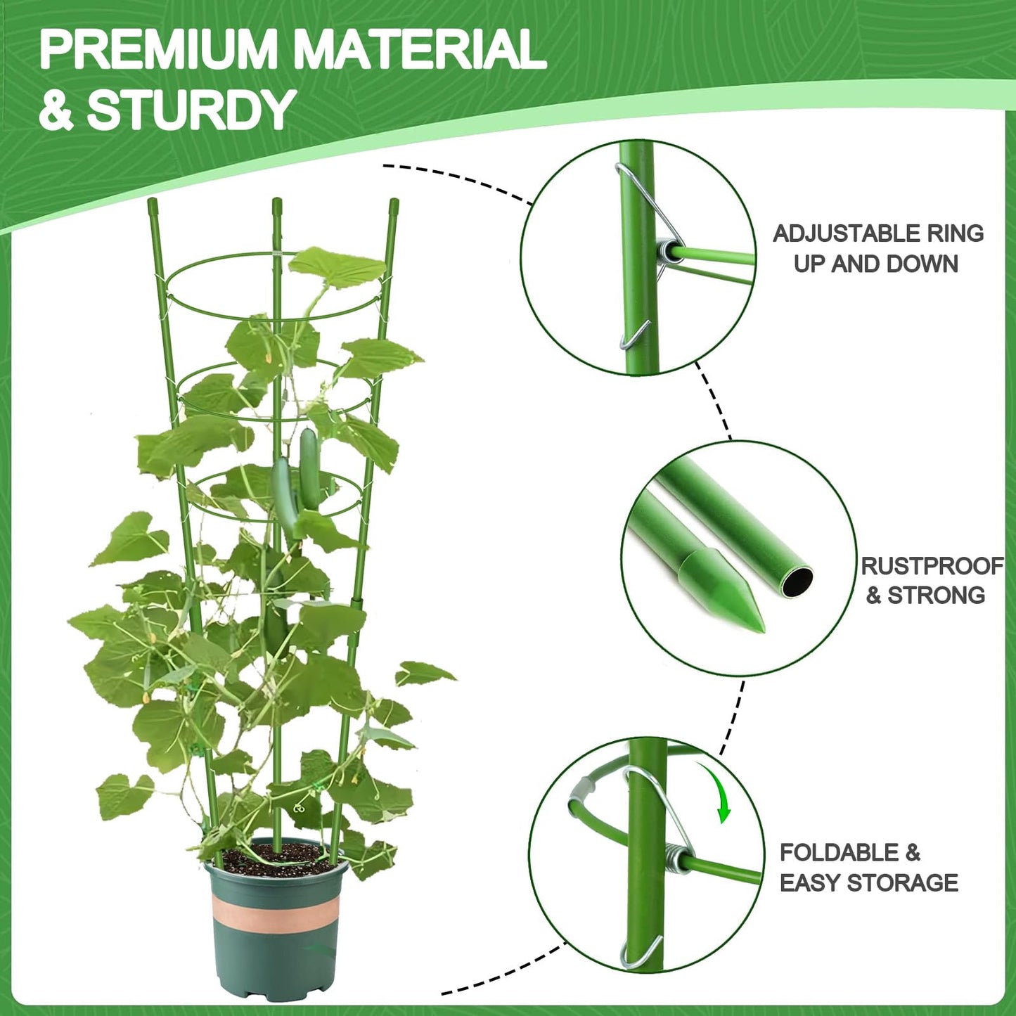 KLS 3 Pack Tomato Cage for Pots Plant Support, Upgrade 36 Inches Tomato Cages for Garden, Pepper Cage Trellis Kit with Plant Tie and Clips (36")