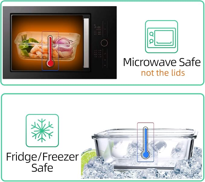 C CREST [10-Pack] Glass Food Storage Containers - Food Prep Containers with Lids - Microwave, Oven, Freezer and Dishwasher Safe