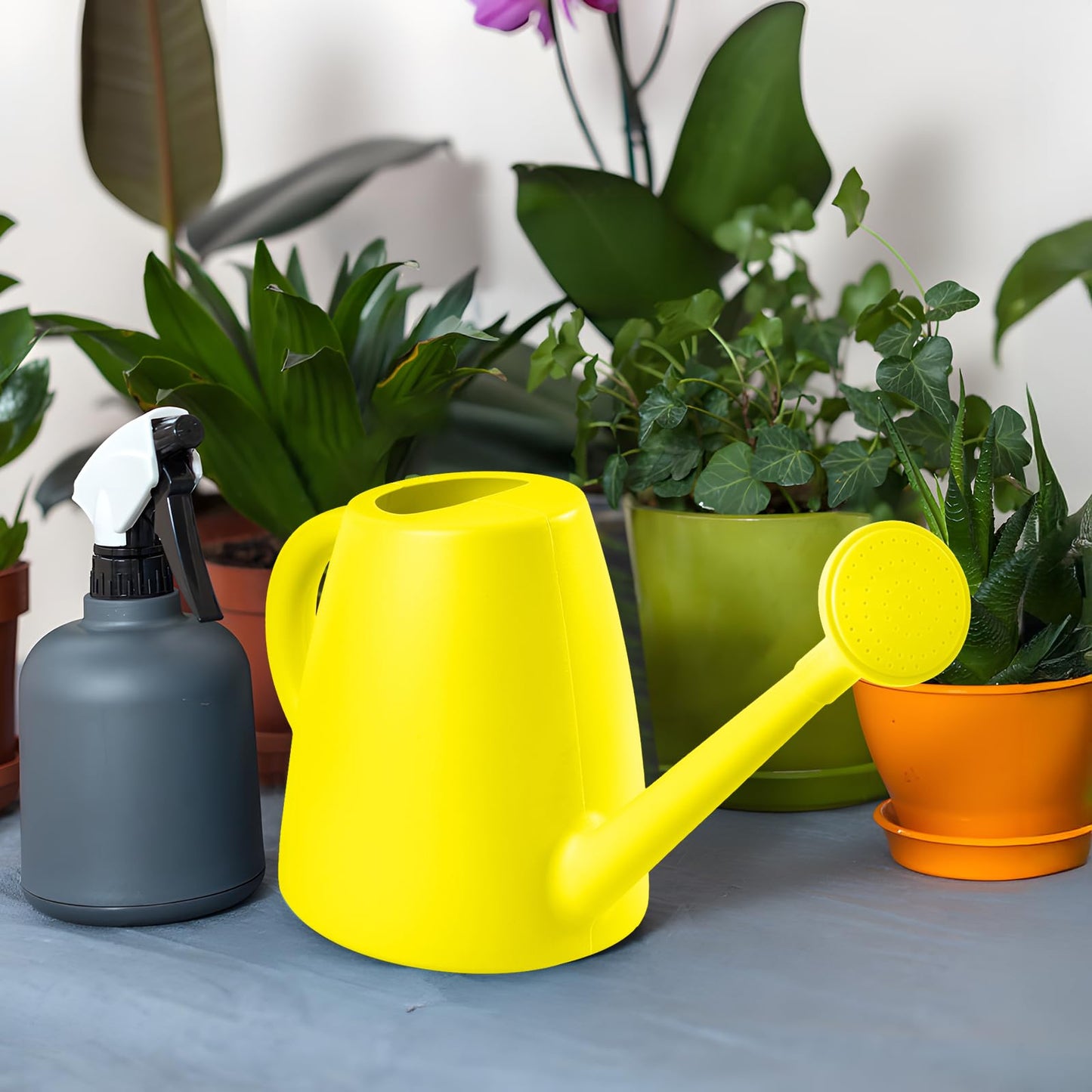 ZXJ Grip Plant Watering Cans for Indoor and Outdoor Home Garden Plants - with Long Spout - Yellow- 1/2 Gallon