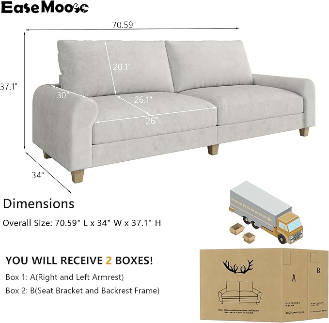 EASE MOOSE 70.6" Modern Deep Seat Loveseat Couch, Soft Velvet Sofa