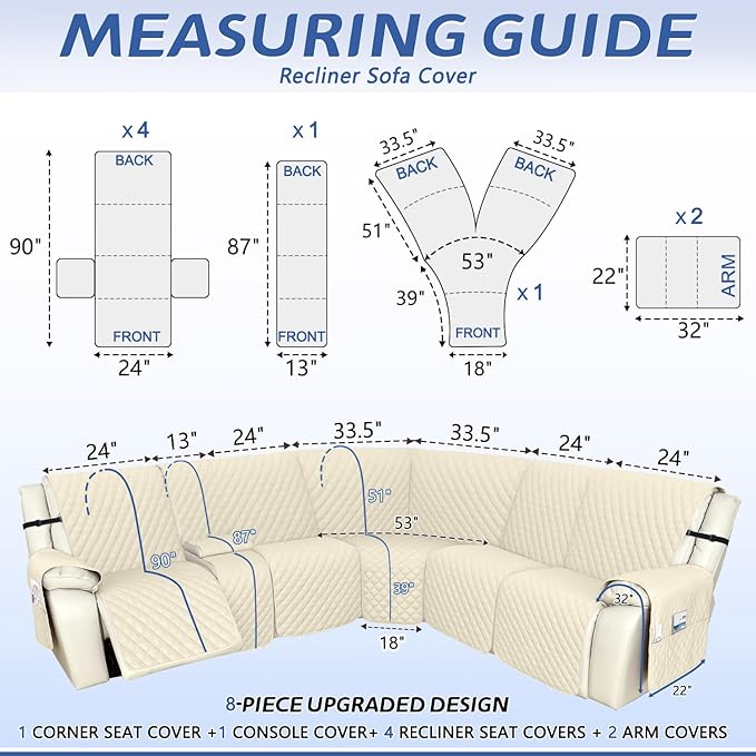 Arfntevss Recliner Sectional Couch Covers 1OO% Waterproof L Shape Sofa Cover