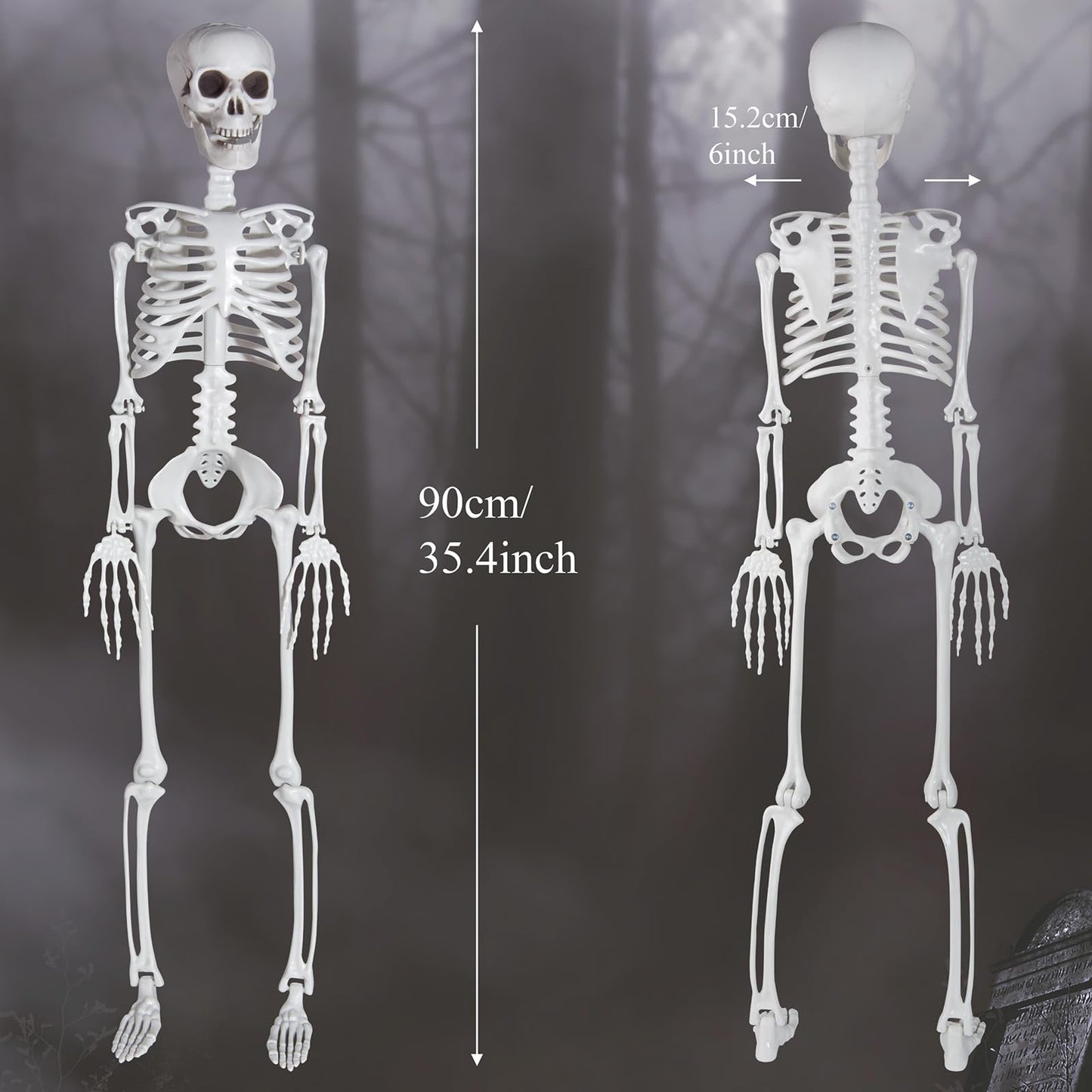 SUNREEK 3 ft Skeletons for Halloween, 36 inch Life Size Skeleton with Full Body Posable Joints, Halloween Plastic Skeleton for Outdoor Yard Patio Lawn Garden Haunted House Spooky Scene Decor (1)
