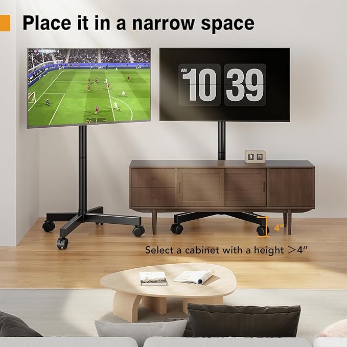 Hemudu Mobile TV Stand for 23-60 Inch LCD LED Flat/Curved Screen TVs, TV Cart