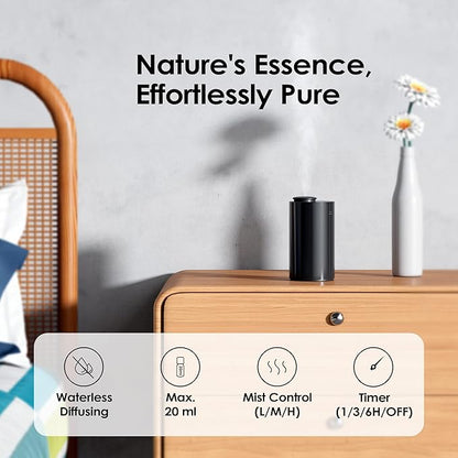 Airversa Waterless Diffuser for Essential Oil, Car Diffsuer, Battery Operated Nebulizer, 0.7 Fl Oz/ 20mL, Mini Scent Air Machine, 3 Timers & 3 Mist Levels for Home, Room, Office - AN6 + Extra Nozzle