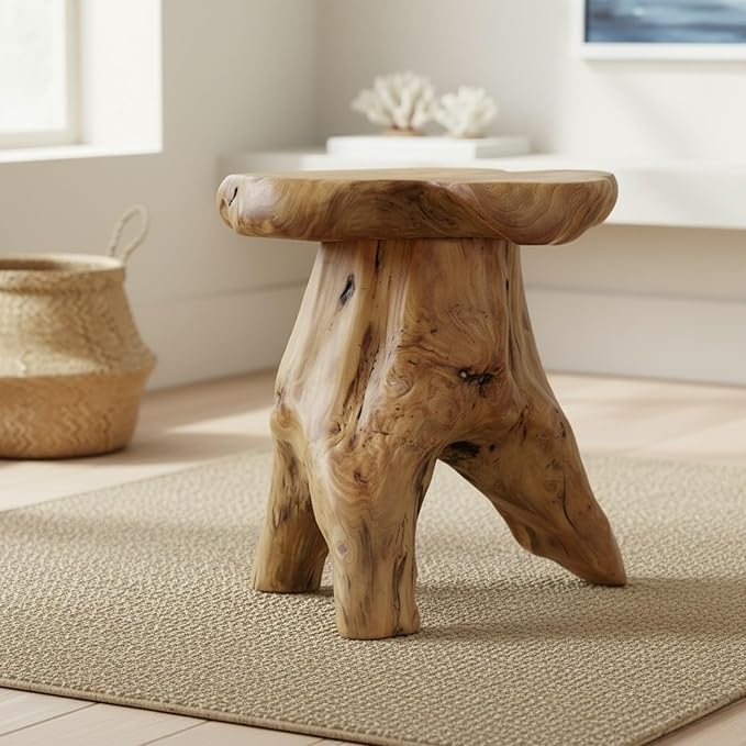 WELLAND Natural Cedar Stump Stool, Live Edge Side Table, Plant Stand, Small