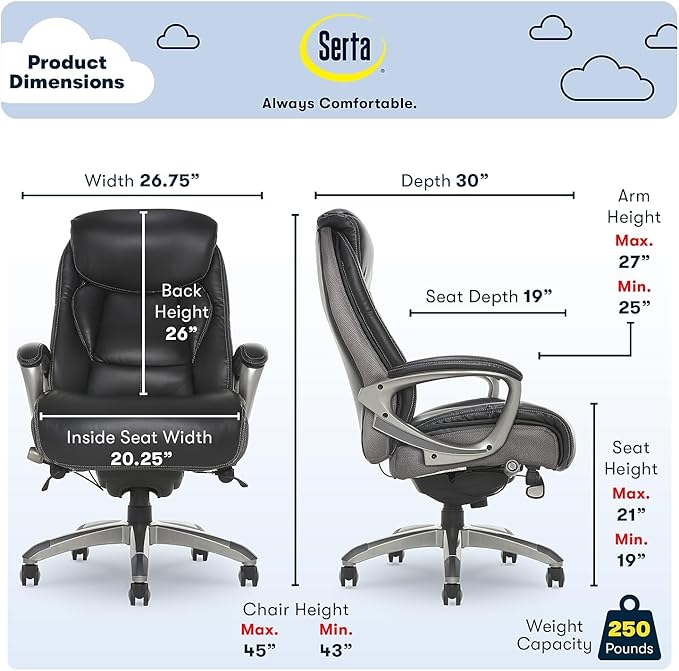 Serta Lautner Executive Home Office Desk Chair, Ergonomic High-Back