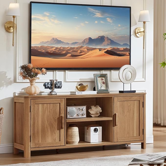 Joaxswe Farmhouse 55" Tv Stand, Dark Wood Entertainment Center