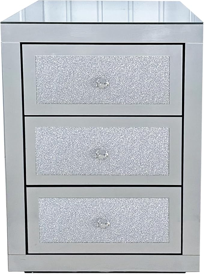 3-Drawer Mirrored Nightstand Bedside Table, Modern Mirrored End Side Table