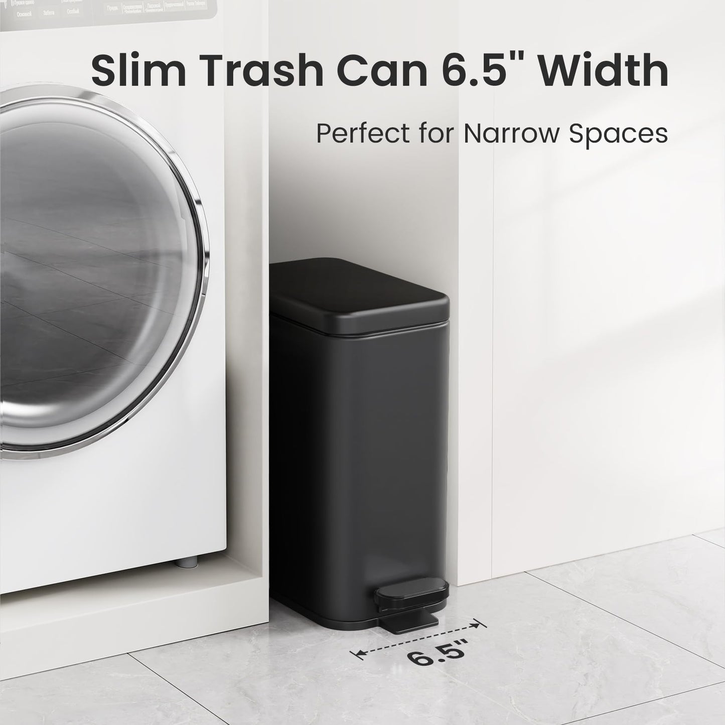 Cesun Bathroom Trash Can with Lid, 2.6 Gallon Small Black Bathroom Garbage Can Soft Close, Stainless Steel Waste Basket with Step Pedal for Bedroom, Laundry Room, Living Room, Home Office, Toilet, RV