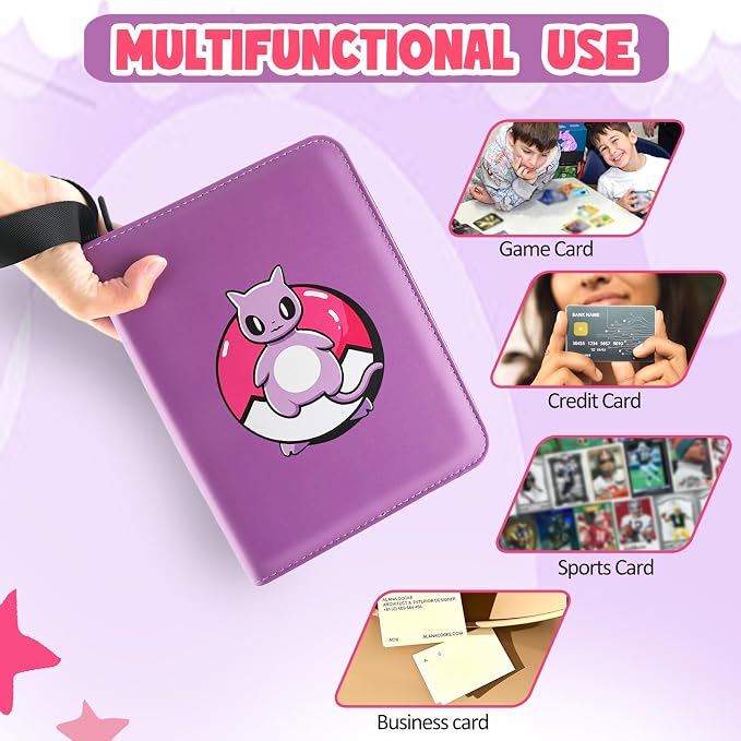 Premium Collectible Trading Card Albums，Card Binder Fits 400 Cards with 50 Removable Sleeves，Display Game Card Case book Holder, Purple Themes