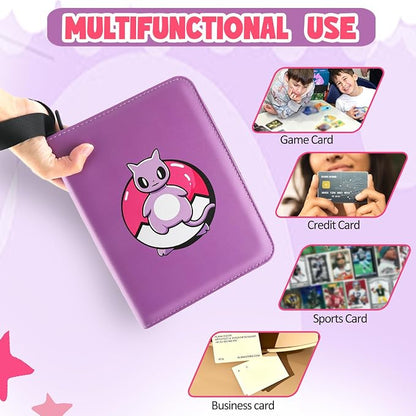 Premium Collectible Trading Card Albums，Card Binder Fits 400 Cards with 50 Removable Sleeves，Display Game Card Case book Holder, Purple Themes