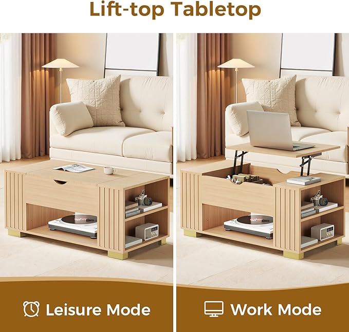 COMHOMA Lift Top Coffee Tables for Living Room, Adjustable Wooden Tea Table for
